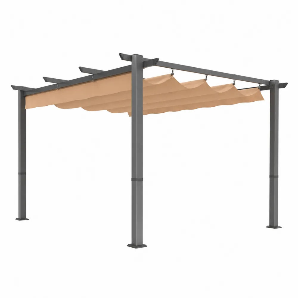 Pergola da Giardino in Alluminio con Tenda in Poliestere Beige 300x300 cm