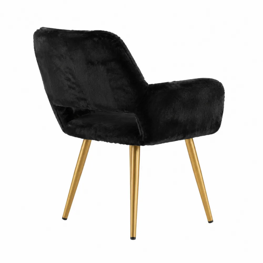 Sedia in Pelliccia Sintetica Nera con Gambe in Metallo