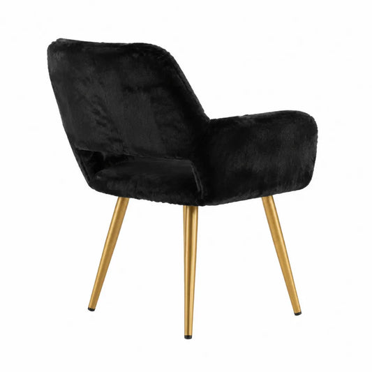 Sedia in Pelliccia Sintetica Nera con Gambe in Metallo