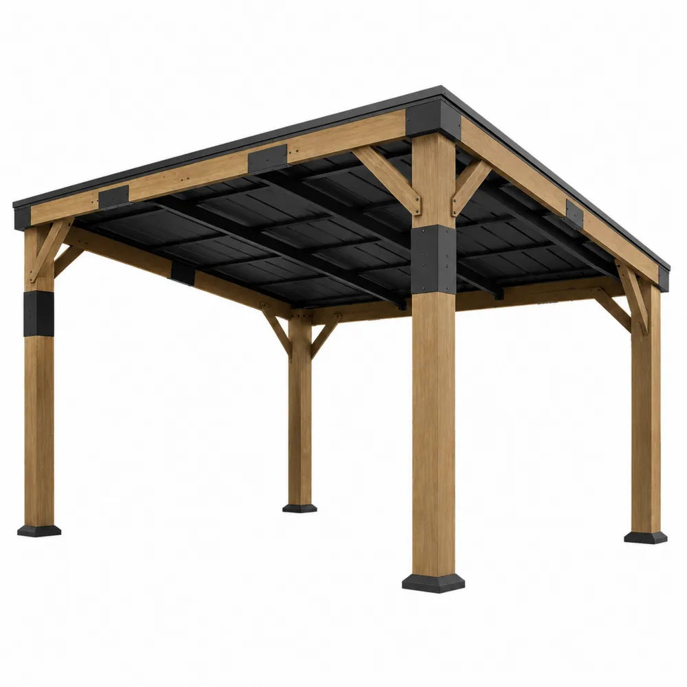 Gazebo in Legno e Acciaio con Copertura Nera 300x400 cm