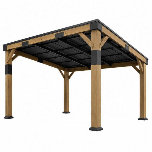 Gazebo in Legno e Acciaio con Copertura Nera 300x400 cm