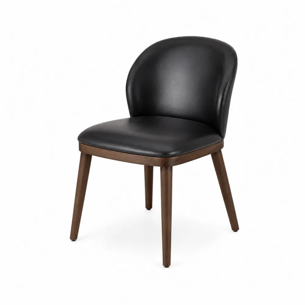 Sedia in pelle sintetica nera con gambe in legno
