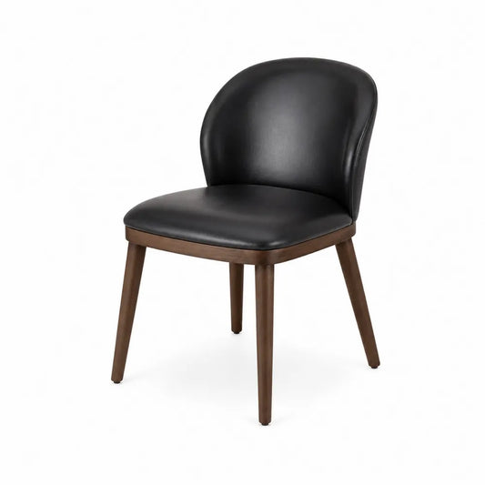 Sedia in pelle sintetica nera con gambe in legno