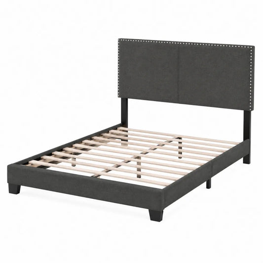 Letto matrimoniale tessuto grigio struttura legno 200x160 cm
