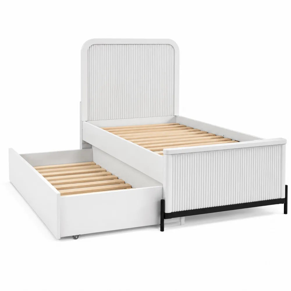 Letto Singolo con Letto Estraibile in Legno Bianco