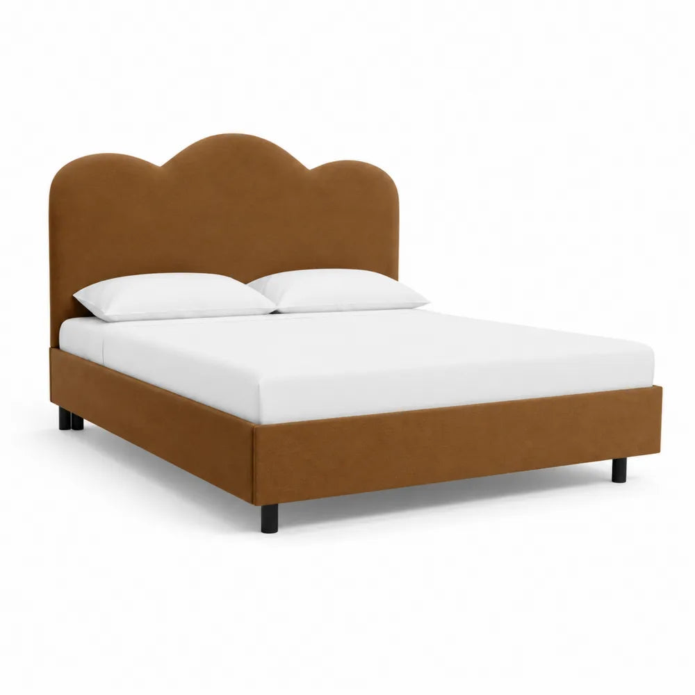 Letto matrimoniale ondulato in tessuto marrone