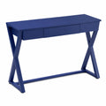 Scrivania in legno MDF blu con gambe a X 120x50x75 cm