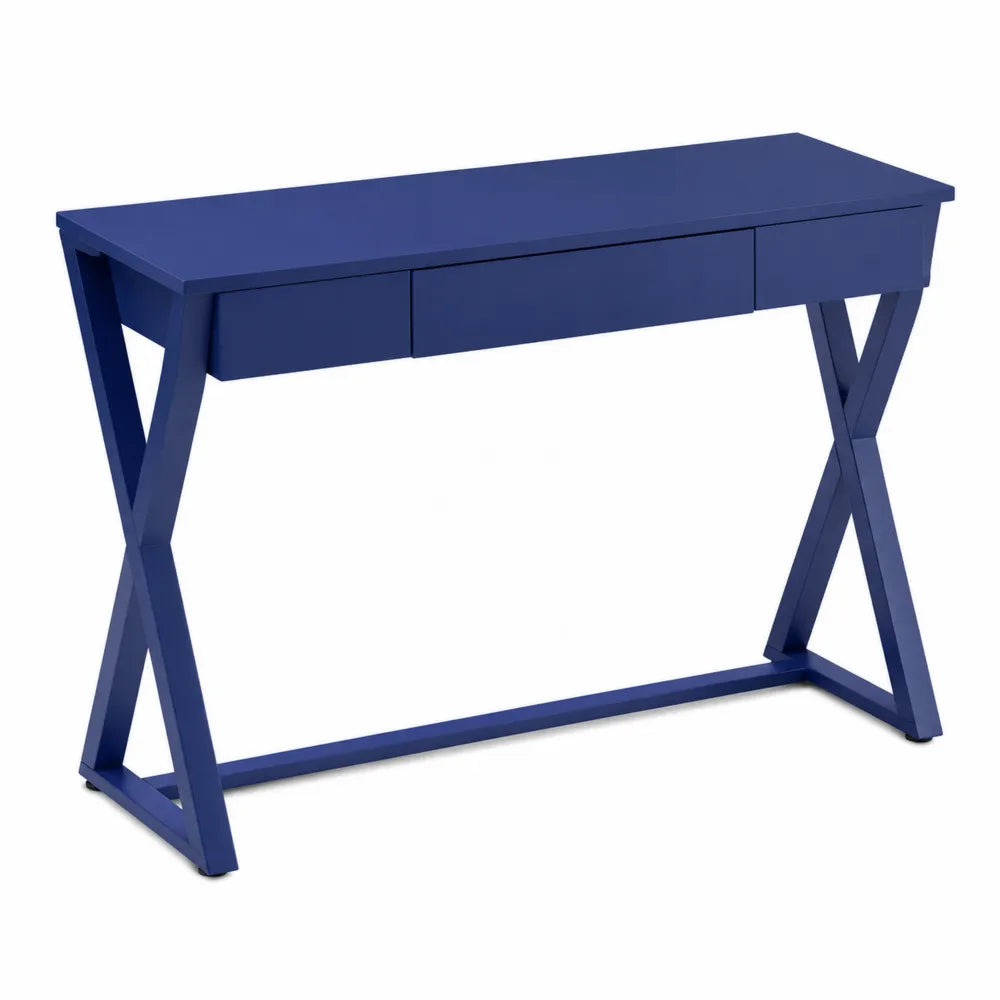 Scrivania in legno MDF blu con gambe a X 120x50x75 cm