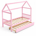 Letto a Forma di Casa in Legno Rosa con Cassetto Estraibile