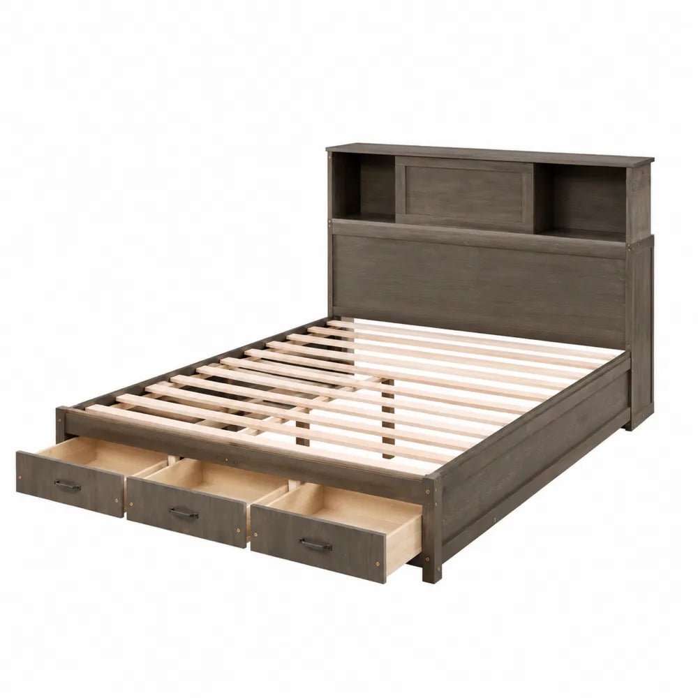 Letto matrimoniale in legno con testiera e cassetti Marrone 200x160 cm
