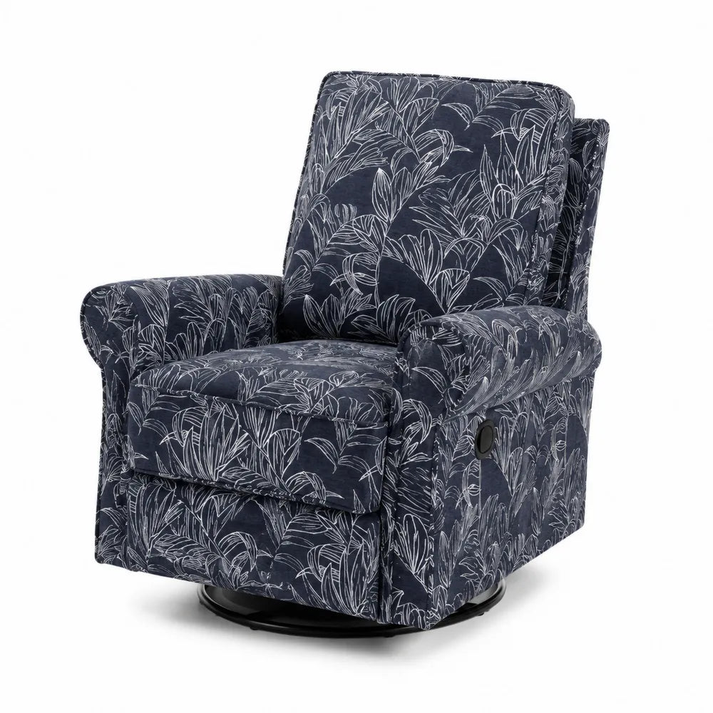 Poltrona reclinabile girevole in tessuto floreale blu