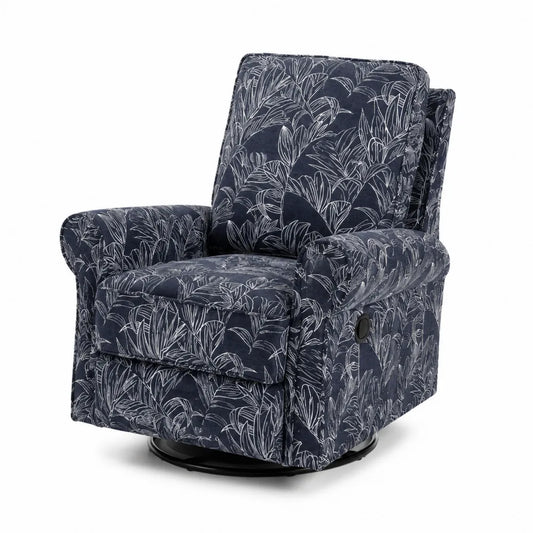 Poltrona reclinabile girevole in tessuto floreale blu
